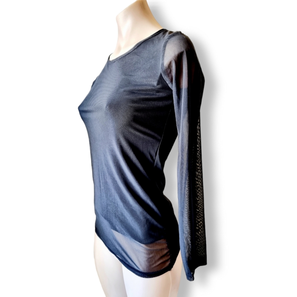 Vintage 90s, black mesh, two-layered long-sleeve top fits AU 6, 8, 10 - Picture 4 of 4